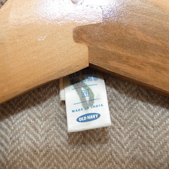 Vintage Y2K Old Navy Wool Tweed Blazer M Beige Embellished Collar Academia Prep - Picture 11 of 13